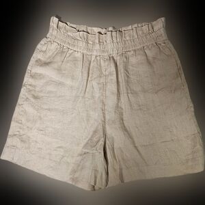 Neutral Tan 100% Linen Paper Bag Shorts The Drop Size SL
